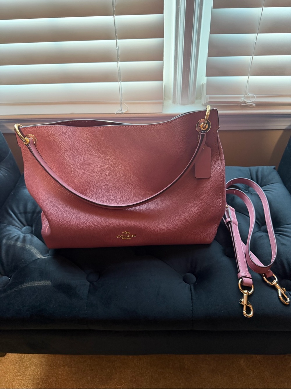 Coach Pebbled Leather Shoulder Bag in Rose Mauve with Gold Hardware